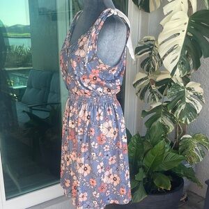 SHEIN Blue Floral Mini Dress with Peach and Cream Flowers Never worn.
